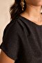 Black Glitter Short Sleeve Blouse Round Neck Stylish Women's Tshirt - 2