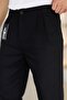 Double Pleated Black Waist Half Elastic Linen Baggy Trousers - 3