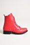 Women's Genuine Leather Lace-Up and Zippered Boots - Red - 3