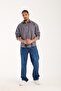 Bb Club Rio Twill Cotton Oversized Fit Gray Classic Collar Men's Plaid Shirt - 3