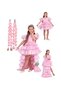 Pink Back Snap Button Puffy Tiered Graduation Wedding Evening Dress Birthday Dress Bridal Gown +Hair+Tiara - 2