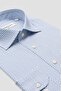 Bb Club Oscar Poplin Stretch Cotton Blend Slim Fit Blue Classic Collar Men's Printed Shirt