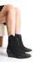 Melivella Black Stainless Steel Detailed Genuine Suede Leather Embroidery Stylish Short Cowboy Boots - 6