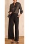 Black Glitter Wide Leg Pants High Waist Stylish Women's Trousers - 2