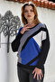 Black-Blue Pool Neck Long Sleeve Blocky Casual Knitwear Sweater 65 60 - 3