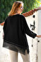 Black Boat Neck Long Sleeve Leather Paneled Mesh Detailed Casual Asymmetrical Knitted Blouse 75 70 - 2