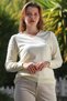 Ecru V-Neck Long Sleeve Striped Casual Knit Sweater 65 60 - 4