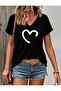 Half Heart Printed Women's Oversize V-Neck T-Shirt
