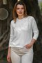Ecru Round Neck Long Sleeve Stoned Trock Casual Knitwear Sweater 65 60