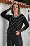 Black V-Neck Cuffed Sleeves Buttoned Glitter Casual Knitwear Sweater 65 60 - 3