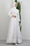 Rose Detail Satin Evening Dress White - 3