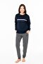 Women's Top and Bottom Set, 2-Thread, with Cuff Sleeves and Leg Cuffs, Long Sleeves with Crew Neck and Pockets. - 2