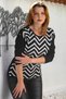 Black Boat Neck Long Sleeve Zigzag Patterned Casual Knitwear Sweater 65 60 - 4