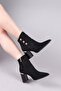 Bidiu Gold Buckle Suede Heeled Boots Black - 5