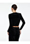 Long Sleeve Crew Neck Slim Fit Velvet Crop T-Shirt - 4