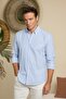Collar Buttoned Striped Linen Look Slim Fit Men's Shirt - 4