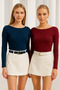 Women's Burgundy-Navy Blue 2-Pack Boat Neck Long Sleeve Blouse - 3