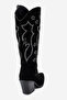 Women's High Heel Pointed Toe Boots Real Suede Leather Zy 1609 Black - 4