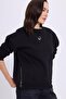 Women's Oversized Wide Cut Cotton 3-Thread Crew Neck Black Sweatshirt - 4
