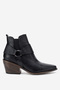 Women's Pointed Toe Western Short Heeled Ankle Boots Genuine Leather Zy 1563 Black