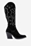 Women's High Heel Pointed Toe Boots Real Suede Leather Zy 1609 Black