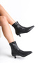 Women's Heeled Pointed Toe Stretch Boots 0012800 Black - 5
