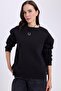 Women's Oversized Wide Cut Cotton 3-Thread Crew Neck Black Sweatshirt - 5