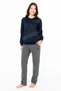 Women's Winter Home Wear Top and Bottom Set, 2-Thread Fabric, Crew Neck Long Sleeves with Cuffs, Straight Leg with Pockets - 2