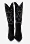 Women's High Heel Pointed Toe Boots Real Suede Leather Zy 1609 Black - 5