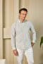 Collar Buttoned Striped Linen Look Slim Fit Men's Shirt - 5