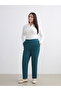Petrol Women's Trousers with Elastic Waistband and Carrot Cut Texture - 2