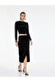 Slim Fit Draped Slit Double-Breasted Midi Velvet Skirt - 2
