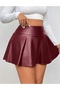 Faux Leather Burgundy Plus Size Mini Flared Skirt - 3
