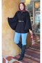 Mobile Belted Button Detailed Hijab Poncho Black - 3