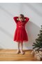 Girl's Cotton Red New Year Themed Tulle Dress - Merry Christmas Printed - 5