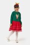 Girl's Cotton Green Deer Patterned Sweatshirt and Red Tulle Skirt Set - New Year's Special Collection - 2