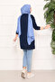 Stone Embellished Pompom Hijab Tunic Navy Blue - 5