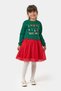 Girl's Cotton Green Top Red Tulle New Year Themed Dress - Merry Christmas Printed - 2