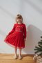 Girl's Cotton Red New Year Themed Tulle Dress - Merry Christmas Printed