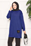 Stone Embroidered Pompom Hijab Tunic Indigo - 2