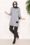 Stone Embellished Pompom Hijab Tunic Gray