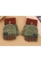 Olive Green Color Half Finger Wool Gloves Women - 2