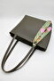 Women's Khaki Oversized Faux Leather Shoulder Bag with Scarf Detail - 5