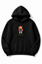 سويت شيرت أسود قصة فضفاضة للجنسين من Hello Winter Teddy Bear مطبوع بغطاء رأس