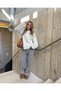 Women's Crew Neck Oversized Thick Knitwear Sweater Ecru - 3