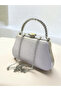 Silver Gray Color Glittery Satin Crystal Stone Handle Women's Evening Dress Bag - 6