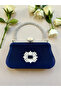 Navy Blue Color Glitter Satin Crystal Stone Handle Women Evening Dress Bag Wedding Engagement Graduation - 3