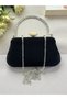 Black Color Glittery Satin Crystal Stone Handle Women's Evening Dress Bag - 5