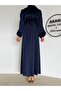 Balloon Sleeve Satin Hijab Oversize Piping Belted Hijab Dress - 2