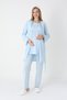 Women's Blue Lace Detailed Long Sleeve Special Design Maternity Maternity Dressing Gown Pajama Set - 9